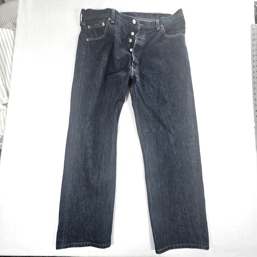 Levis 501 Original Fit Jeans Mens 38x30 Dk Wash Blue Denim Button Fly 005010000 - Picture 9 of 12